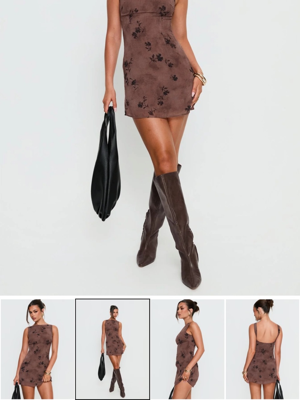 Princess Polly Brown Floral Suede-Look Mini Dress